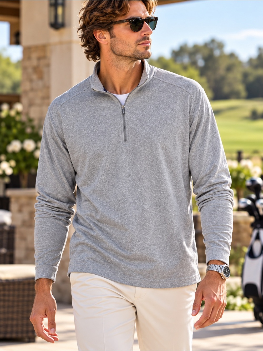 johnnie-O Heather Gray Performance Quarter Zip Pullover Men’s XL #861